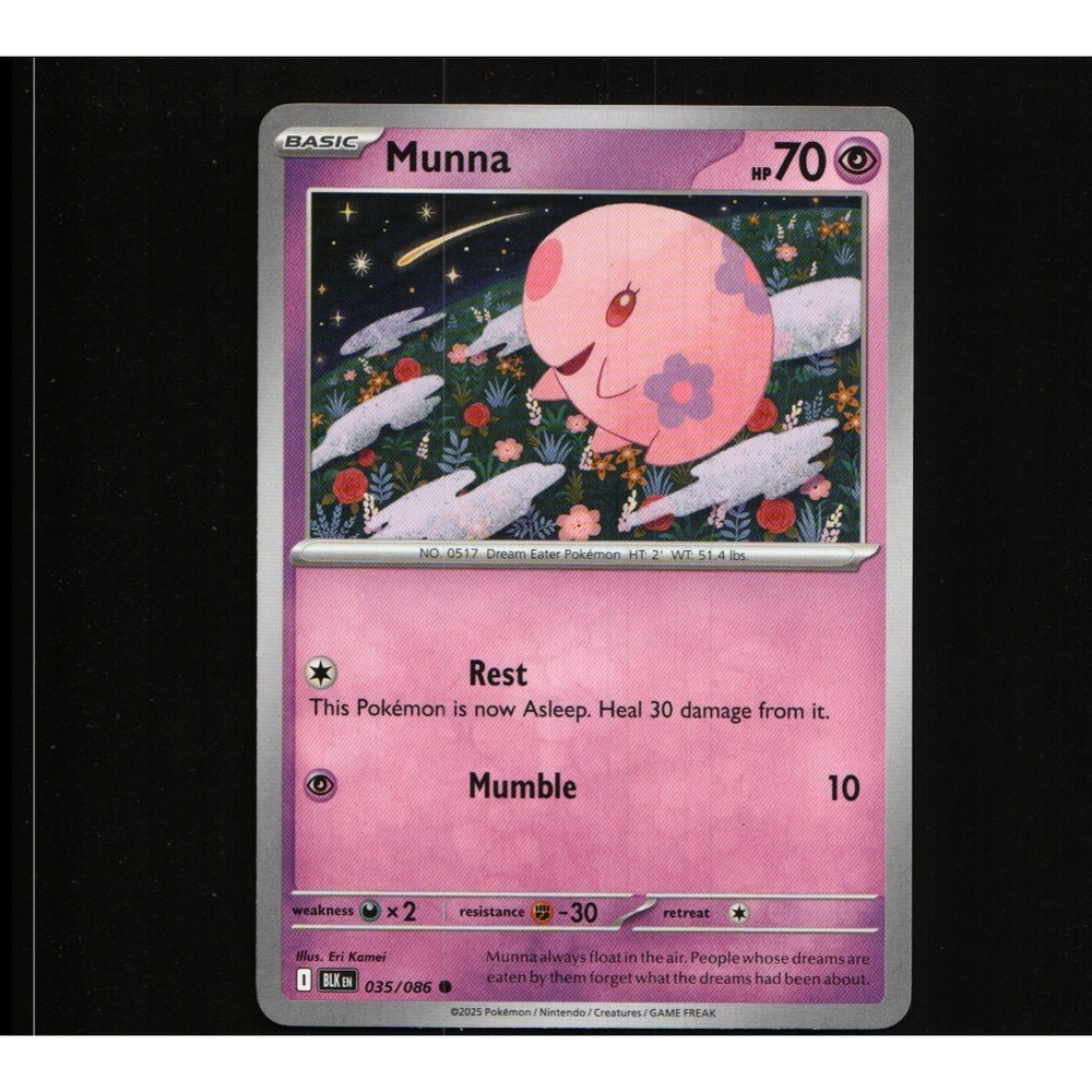 Pokemon Munna 035/086 Black Bolt Common Basic Card NM